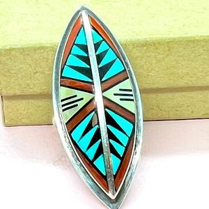 Vintage Zuni Inlay Ring by well known artist Eriacho! This is a Stunner!